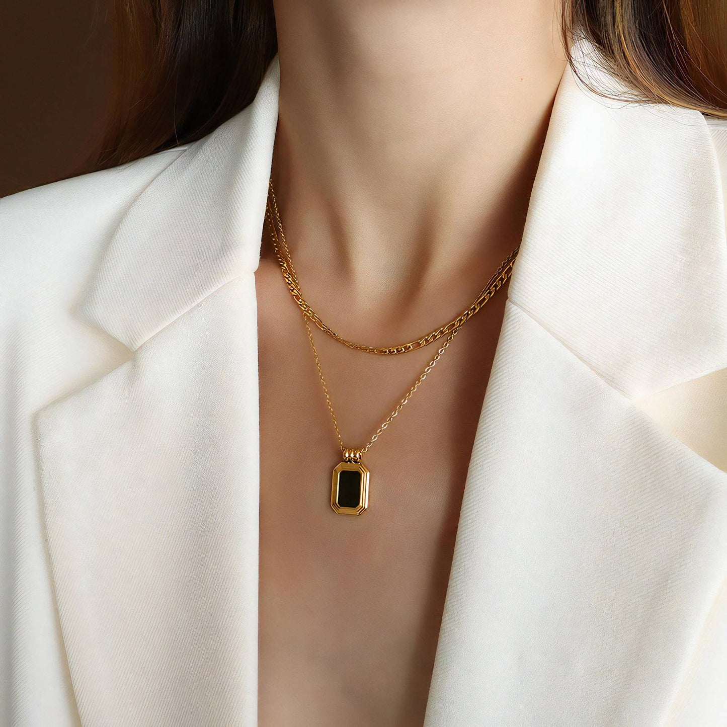 Classic rectangle pendant necklace + chain