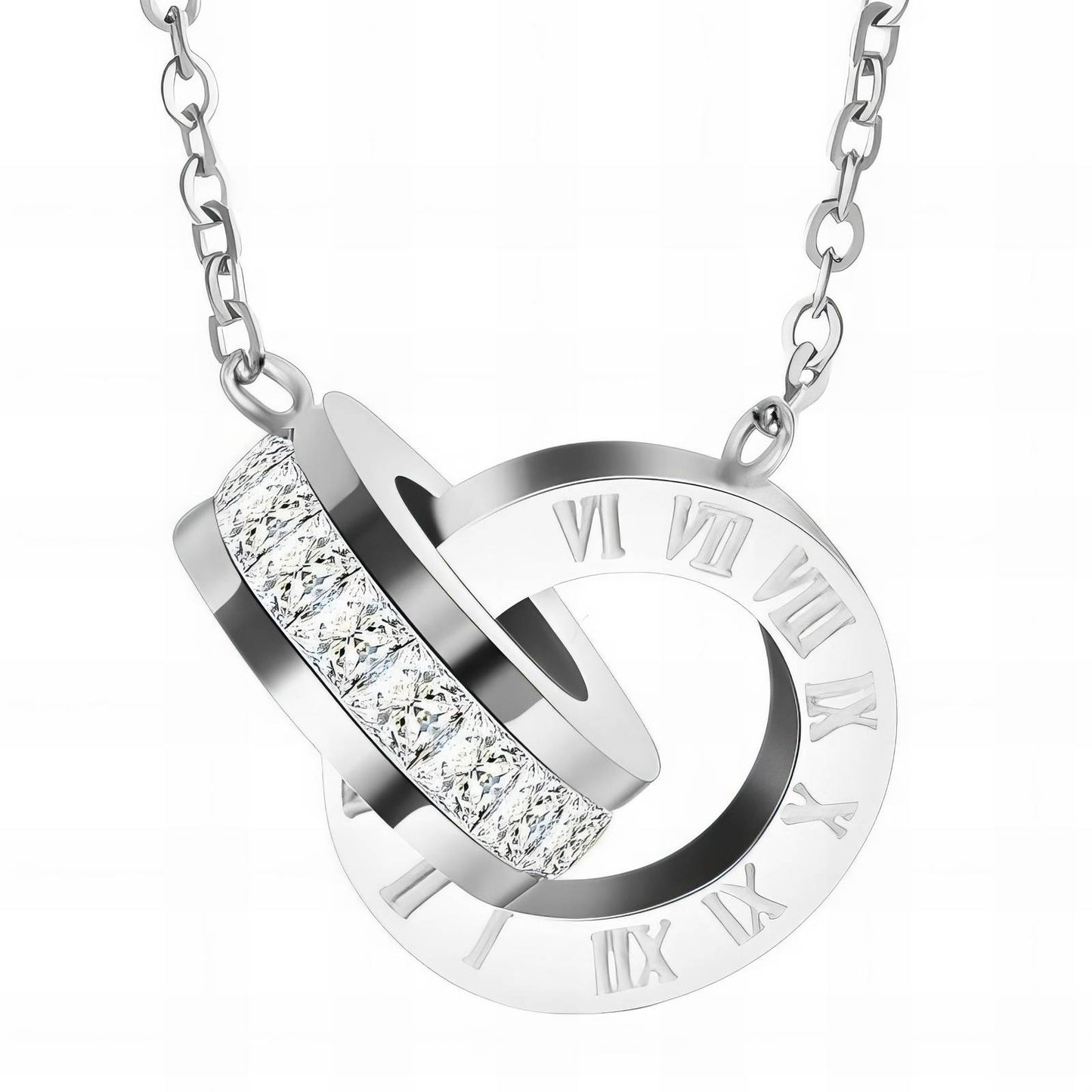 Roman numeral linked circle necklace